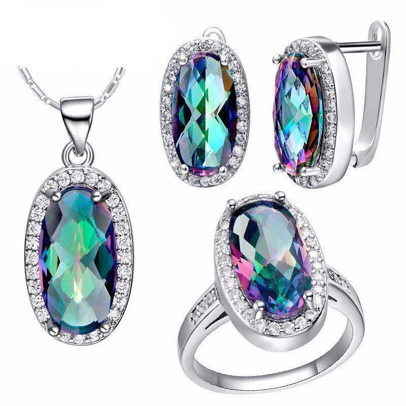 925 Silver Jewelry Set Rainbow Mystic TopazJewelry Set6