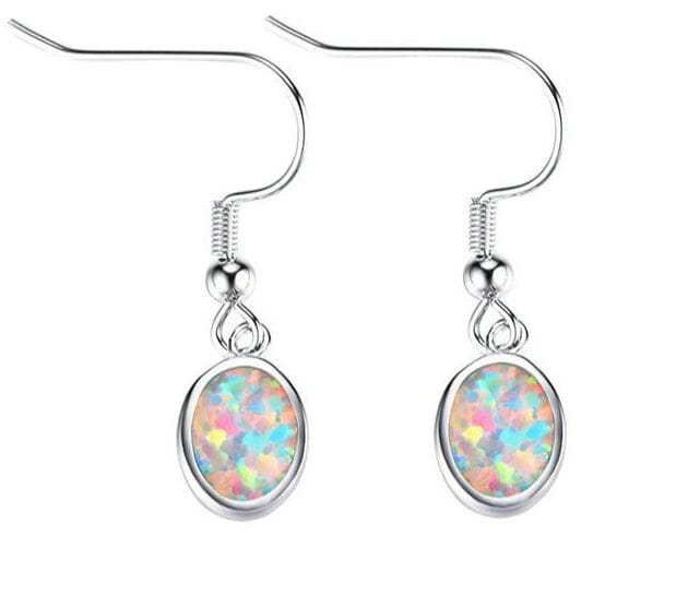 White and Blue Fire Opal Silver Dangle Earrings 1 1/4" - Hot Sell FashionEarringsWhite Opal