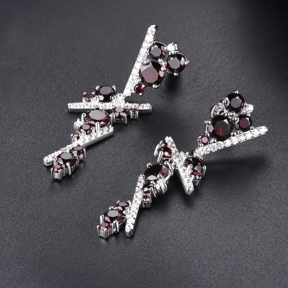 Multisection Elegant Garnet Stud Earrings - 925 Sterling SilverEarrings