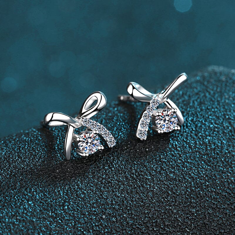 Diamond Bowknot Stud Earrings- 925 Sterling SilverEarrings
