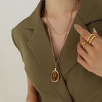 Lovely Natural Tiger Eye Oval Double Chain NecklaceNecklace