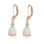 Boho Pink & White Fire Opal Dangle EarringsEarringsRose Gold