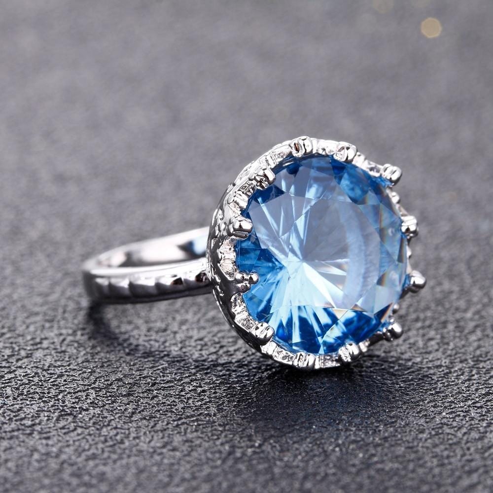 Blue Sapphire Crown Ring - 925 Sterling SilverRing
