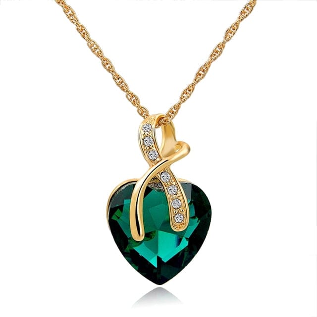 Austrian Crystal Heart PendantsNecklacegold green