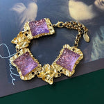 Square Amethyst Elegant Jewelry SetNecklacebracelet