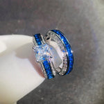 Luxury 10K White Gold Filled Blue Sapphire Gem Simulated Diamond RingRing