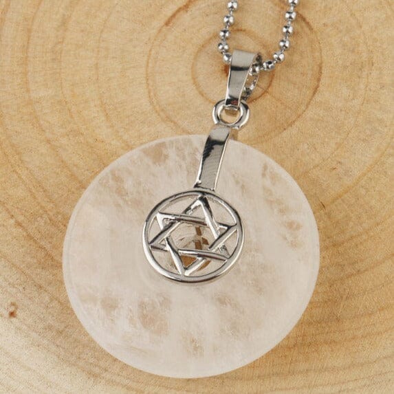 Jewish Hexagram Charms Healing Crystal NecklaceNecklaceWhite Crystal