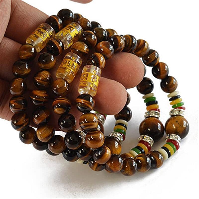 Natural Tiger Eye Lucky Stone Mantra Prayer Beads BraceletBracelet