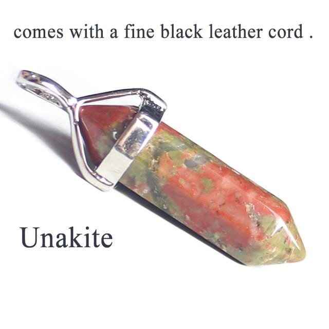 19 Design Natural Crystal Pendant Black Leather NecklacesNecklaceUnakite