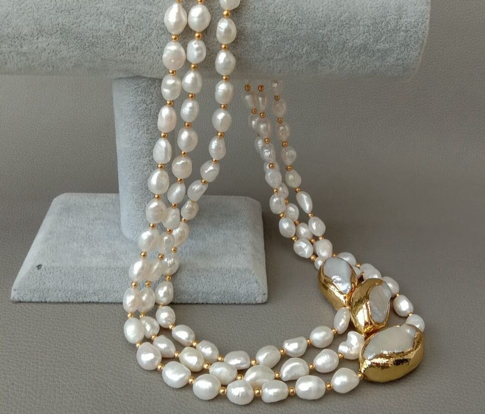 3 rows Cultured Baroque Pearl NecklaceNecklace
