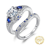 Simulated Diamond Created Sapphire Bridal Set - 925 Sterling SilverRing5