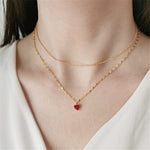 European Simple Red Heart Ruby Pendant NecklaceNecklace