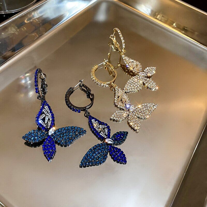Luxurious Elegant Crystal Butterfly Hoop EarringsEarrings
