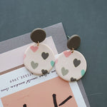 Cute Light Colored Polymer Clay Pop Heart Design Drop EarringsEarringsround multi hearts