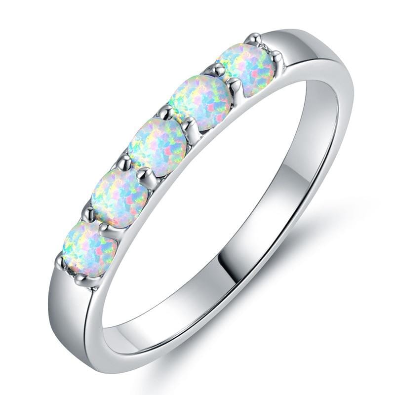 White Fire Opal Geometric Pattern Bohemian Ring – AtPerry's Healing ...