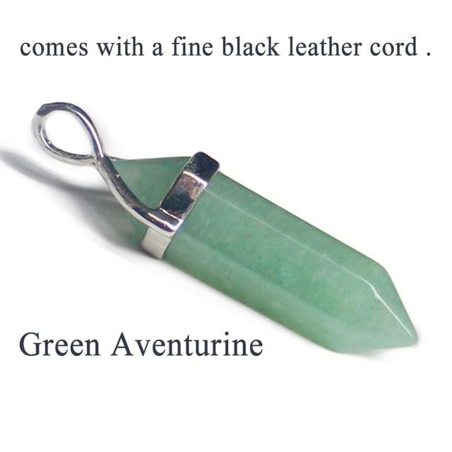 19 Design Natural Crystal Pendant Black Leather NecklacesNecklaceGreen Aventurine