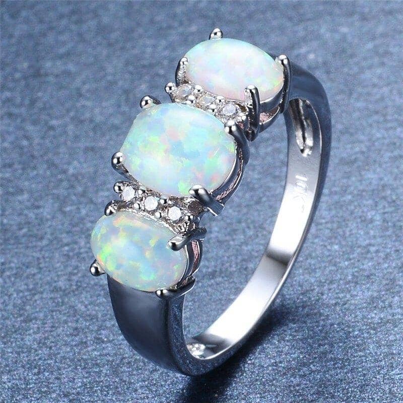 Fire Opal Ring White Gold Filled Crystal RingRing