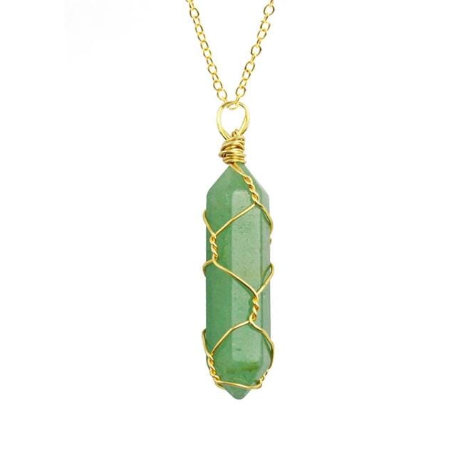 Natural Healing Rock Crystal Pendant NecklaceNecklaceGold-Aventurine