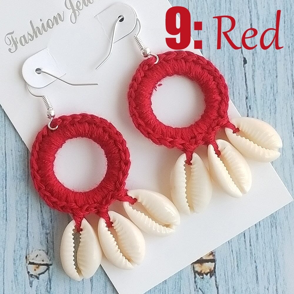 Fashion Boho Beach Puka Shell Crochet EarringsEarringsred