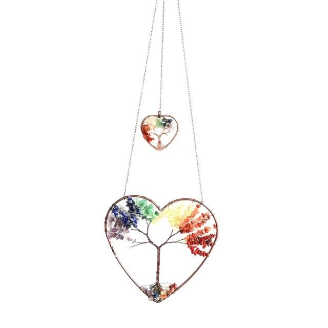 Natural Gemstone Tree of Life Feng Shui Heart Hanging OrnamentHome Decor7 Chakras
