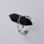 Natural Stone Crystal Ring (Resizeable)Jewelry Setblack agates