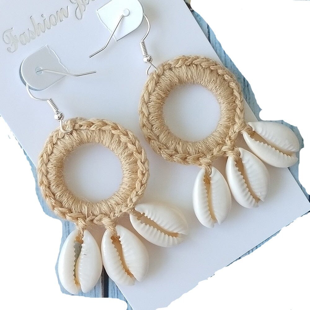 Fashion Boho Beach Puka Shell Crochet EarringsEarrings