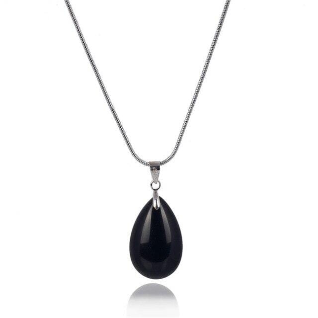Black Obsidian Blue Sand Stone Labradorite Water Drop Pendulum Healing Chakra Reiki NecklaceNecklaceBlack obsidian