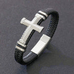 WWJD Fashion Classic Black Woven Leather Inlaid Cross Magnetic BraceletBracelet