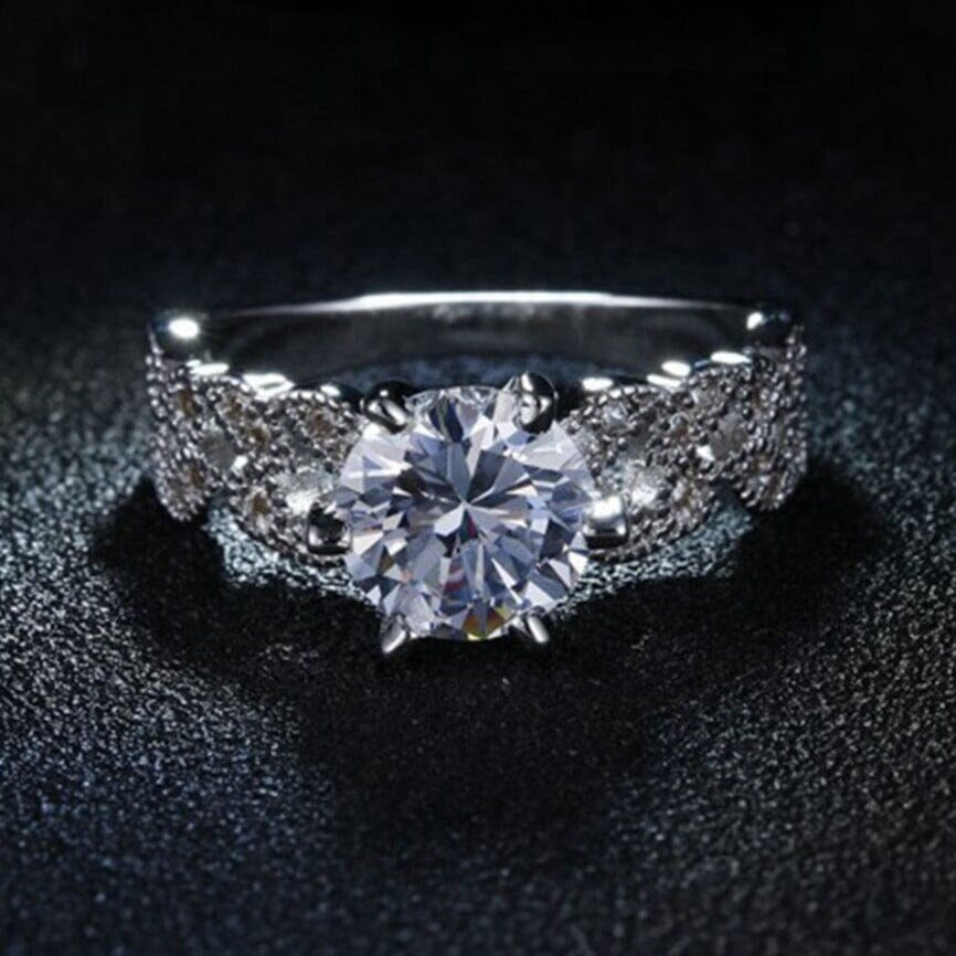 Elegant Leaves Diamond Ring - 925 Sterling SilverRing