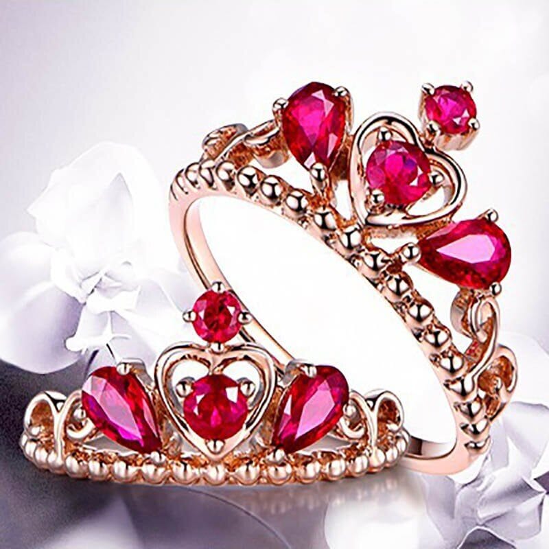 Classic Queen Crown Ruby Ring - 925 Sterling SilverRing