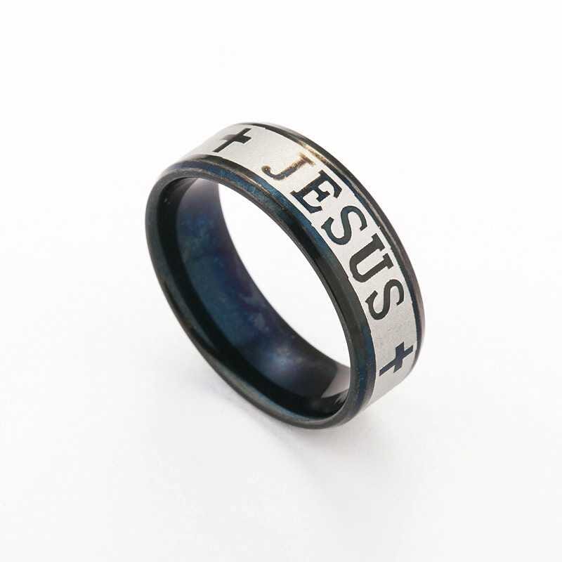 Stainless Steel Black, Gold and Silver Color WWJD Jesus Cross RingRing6Black