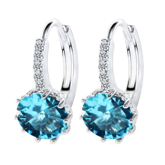 Luxury Flower Charm Assorted Crystals Ear Stud EarringsEarringsSilver - Light Blue