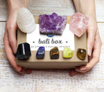 Bali Box Natural Chakra Crystals Tumbled & Raw Including Selenite, Amethyst, Lapiz Lazuli & Black Tourmalineraw stone