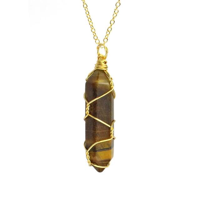 Natural Healing Rock Crystal Pendant NecklaceNecklaceGold-Tiger Eye