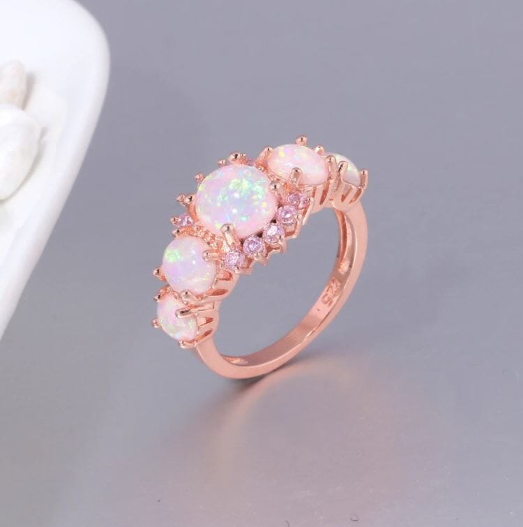 White Fire Opal & Pink Topaz Rose Gold RingRing