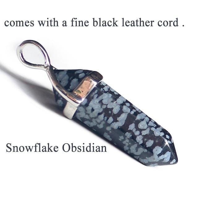 19 Design Natural Crystal Pendant Black Leather NecklacesNecklaceSnowflake Obsidian