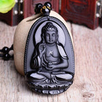 Black Obsidian Carved Buddha Lucky Amulet Pendant NecklaceNecklaceAmitabha