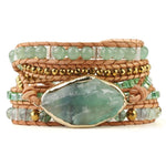 Crystal Aventurine Bead Leather Wrap Multilayer BraceletBraceletGreen Aventurine