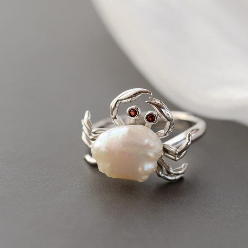 Cute Little Crab Natural Freshwater Pearl Resizable Ring - 925 Sterling SilverRing