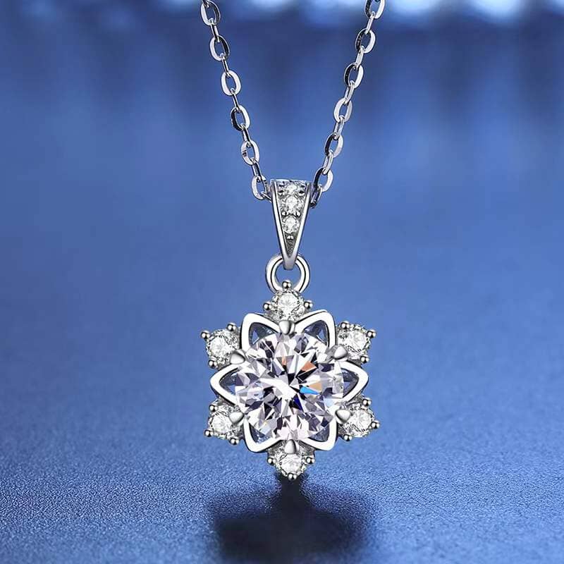 Trendy Snowflake Diamond Pendant Necklace - 925 Sterling SilverNecklace