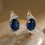 Simple Fashion Crystal Oval Stone Wedding Hoop EarringsEarringsBlue