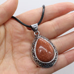 Natural Stone Water Drop Shape Pendant NecklaceHealing CrystalGold Sand