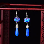 Blue Jade Lotus Drop EarringsEarrings