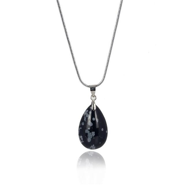 Black Obsidian Blue Sand Stone Labradorite Water Drop Pendulum Healing Chakra Reiki NecklaceNecklaceSnowflake