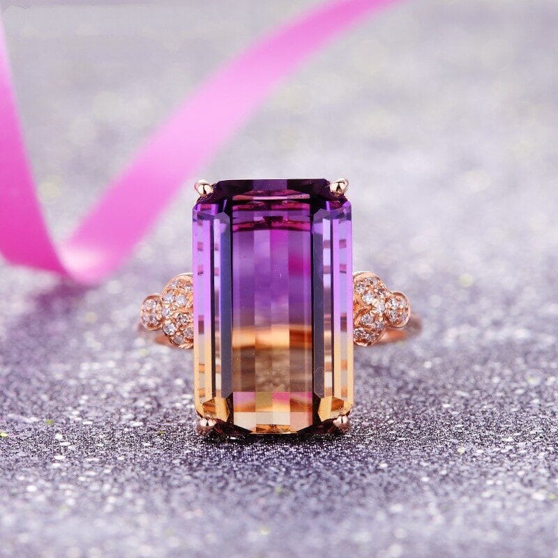 Luxury Rectangle Tourmaline Rose Gold Ring - 925 Sterling SilverRing