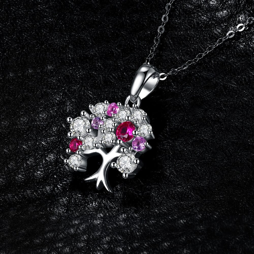 Life Tree Created Ruby - 925 Sterling SilverNecklace