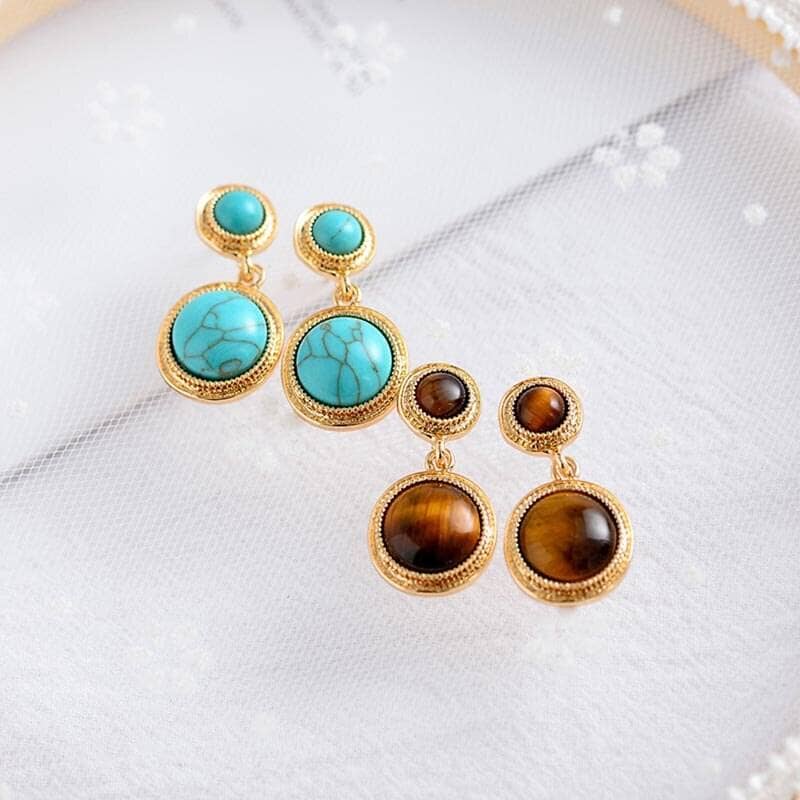 Turquoise Tigereye Water Drop Shaped Vintage Style EarringsEarrings