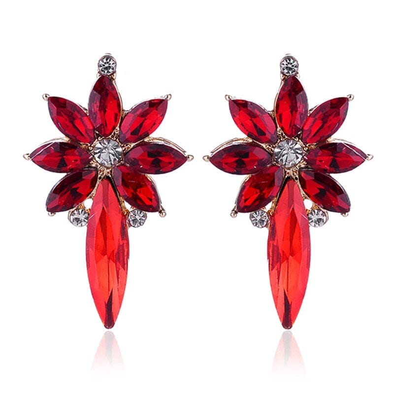 Colorful Crystal Stone Flower Piercing Stud Earringsred