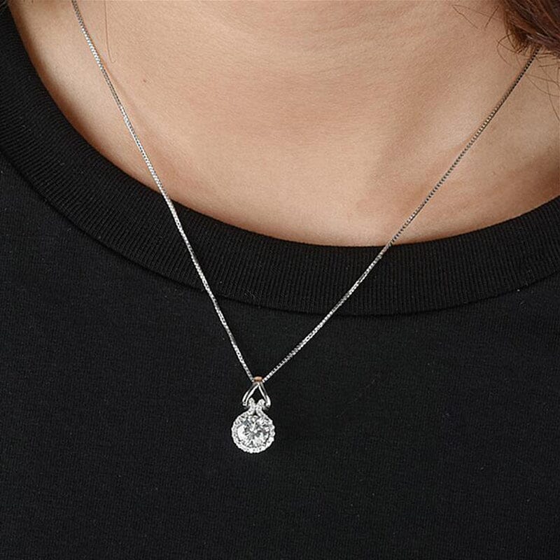 Unique Lab Diamond Pendant Necklace With Box Chain - 925 Sterling SilverNecklace