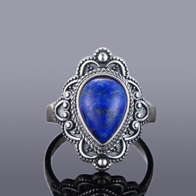 Natural Lapis Lazuli Vintage Ring - 925 Sterling SilverRing6